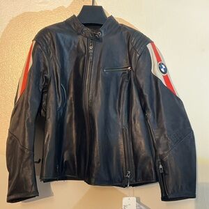 BMW Black and Red Leather Jacket / comes with pads / new never worn